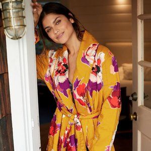 Anthropologie Amber Floral Print Quilted Robe